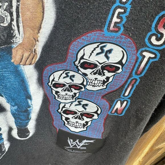 Vintage 1998 WWF Stone Cold Steve Austin Graphic Tee Men's XL Black - Picture 9 of 9